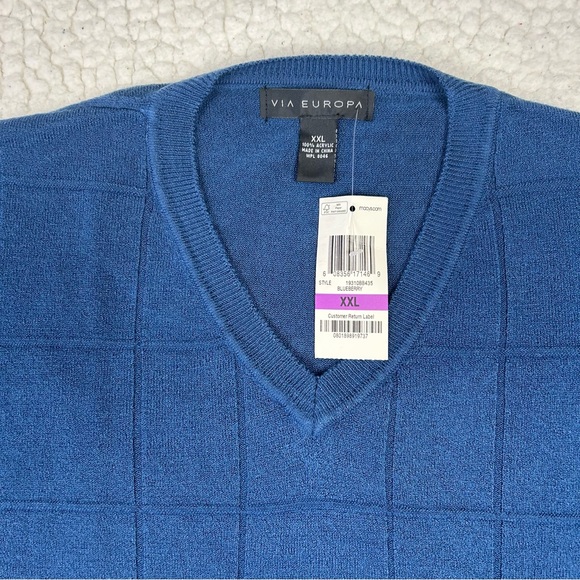 VIA EUROPA V-Neck Sweater Men's Size XXL Blue Long Sleeve Acrylic Sweater NWT - Picture 2 of 4